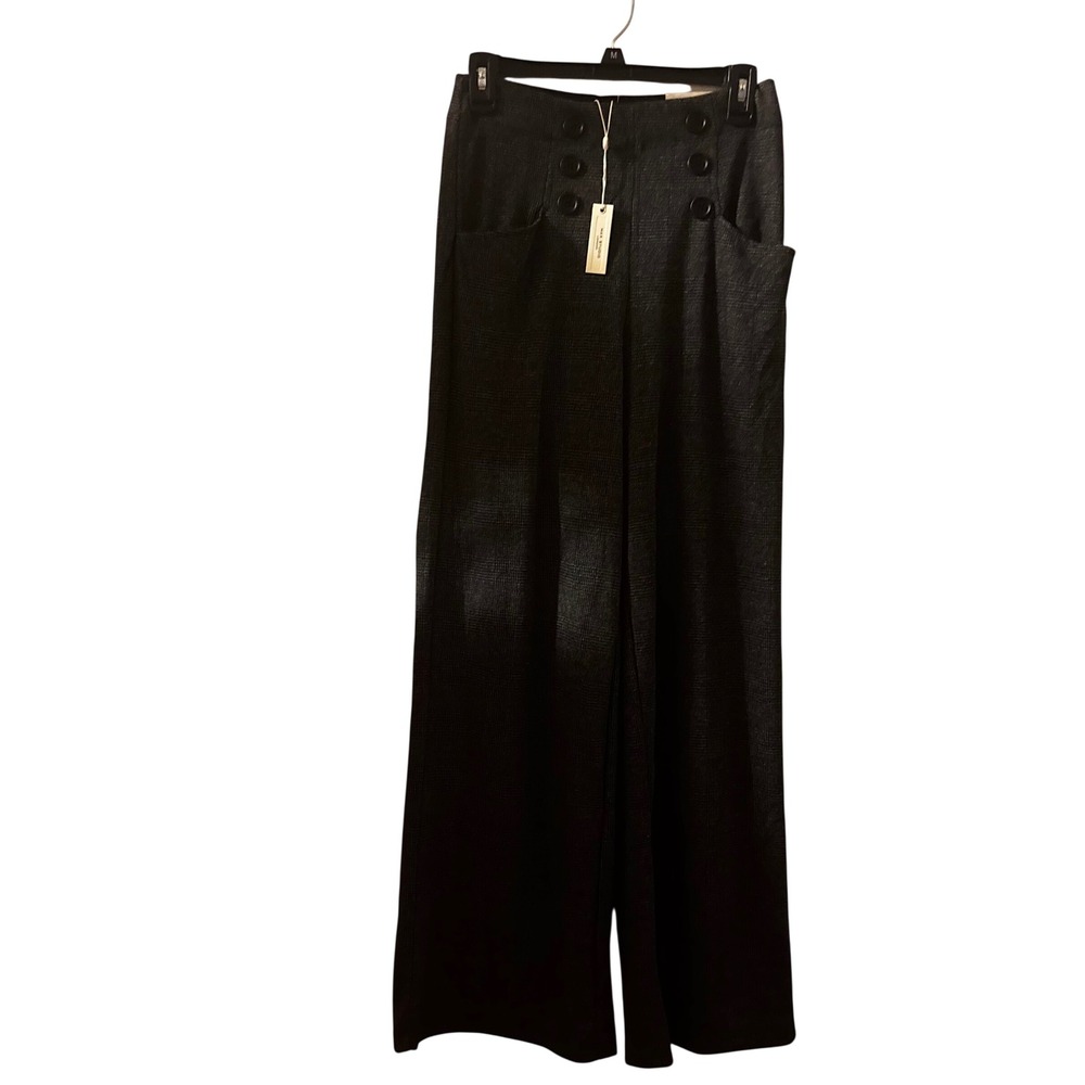 Max Studio London Sailor Wide Leg Pants Small NWT Black High Rise Buttons